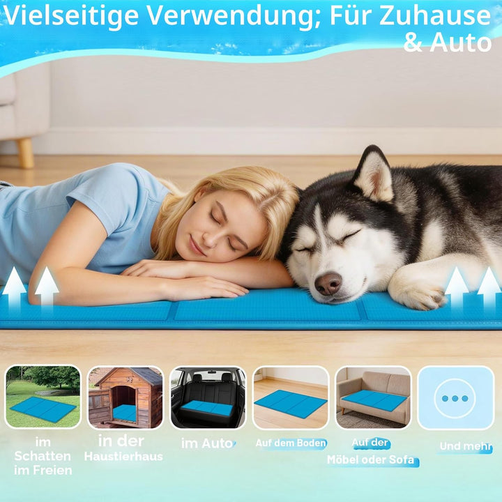 Kühlmatte Hunde – 90 * 50 cm Kühlmatte für Hund und Katze mit Ungiftiges Gel, Selbstkühlende Kaltgel