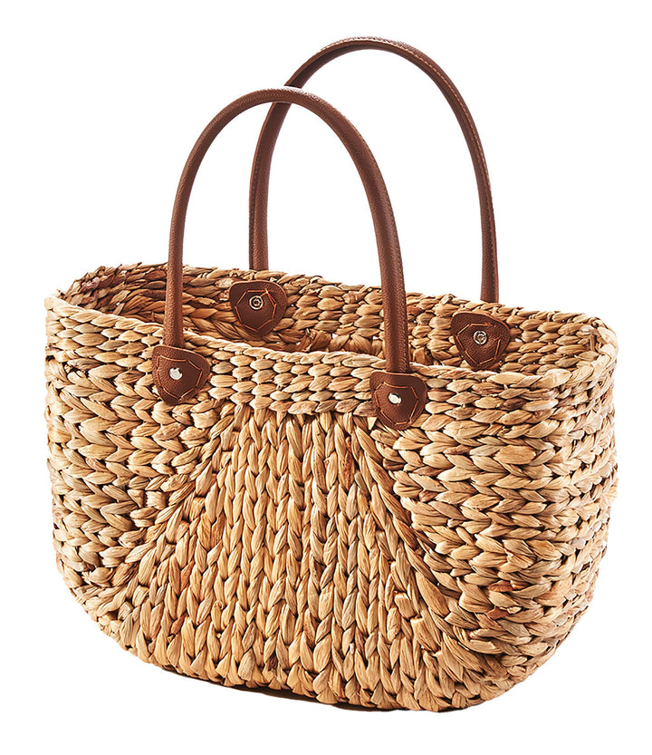 Kobolo Tasche Wasserhyazinthe, 45x18x29 cm, braune, geflochtene Henkeltasche mit robusten Kunstleder