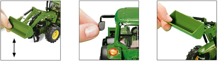siku 3652, John Deere Traktor mit Frontlader, 1:32, Metall/Kunststoff, Grün, Beweglicher Frontlader,