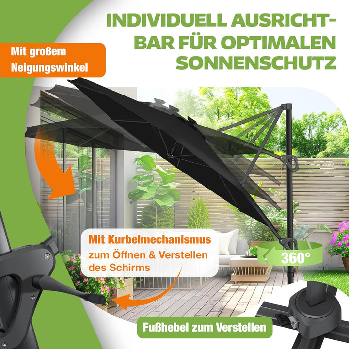 KESSER® Sonnenschirm Ampelschirm SUN Rund XL Ø330 cm Inkl. Abdeckung + Windsicherung 7-Fach Verstell