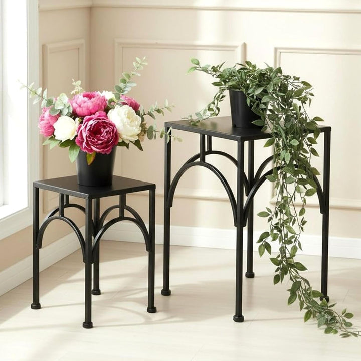 DanDiBo Blumenhocker Metall Schwarz Eckig Blumenständer Beistelltisch 96449 2er Set Pflanzenständer