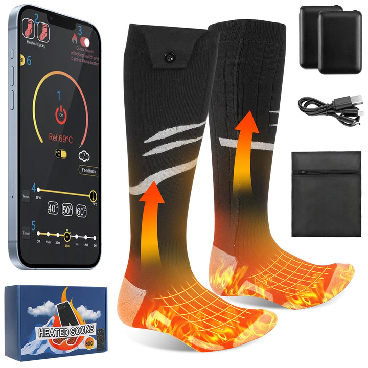 Olycism Beheizbare Socken mit APP Wiederaufladbare elektrische Beheizte Socken für Damen und Herren