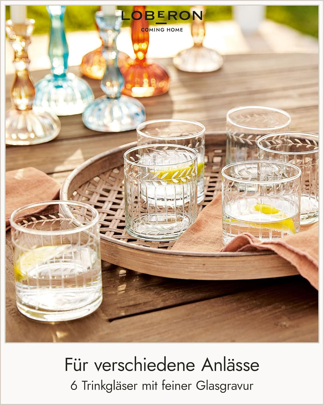 LOBERON® Glas 6er Set Padiès | Gläser Set Mit Feiner Glasgravur | Klassische Form | Zeitloses Dekor