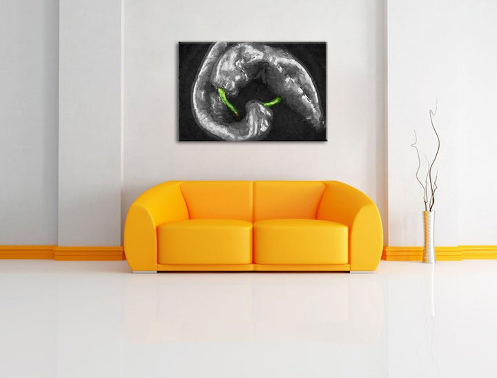 appetitliche scharfe Chilischoten schwarz/weiss Deluxe Format: 100x70 cm auf Leinwand, XXL riesige B