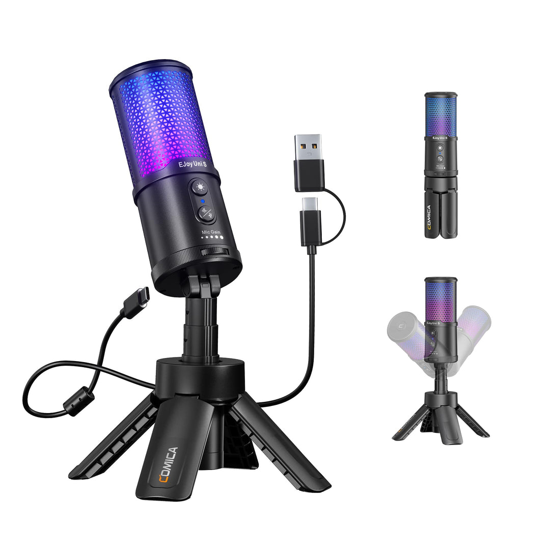 COMICA Ejoy Uni S USB Gaming Mikrofon mit RGB, 48kHz/24Bit, Noise Cancellation Kardioid-Kondensator