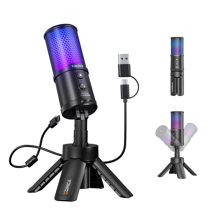 COMICA Ejoy Uni S USB Gaming Mikrofon mit RGB, 48kHz/24Bit, Noise Cancellation Kardioid-Kondensator