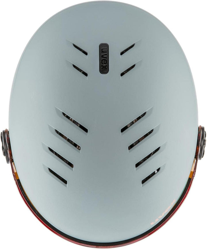 uvex rocket jr visor - Skihelm für Kinder - mit Visier - individuelle Grössenanpassung - rhino - blu
