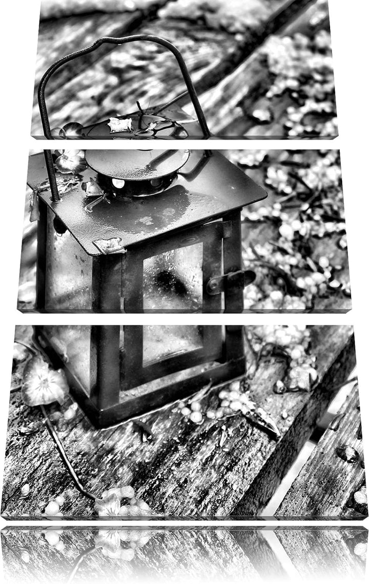 Pixxprint Monocrome, Laterne im Regen 3-Teiler Leinwandbild 120x80 Bild auf Leinwand