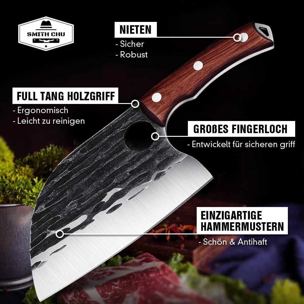 SMITH CHU Hackmesser Serbisches Metzgermesser Handgeschmiedetes Kochmesser Küchenmesser Fleischerbei