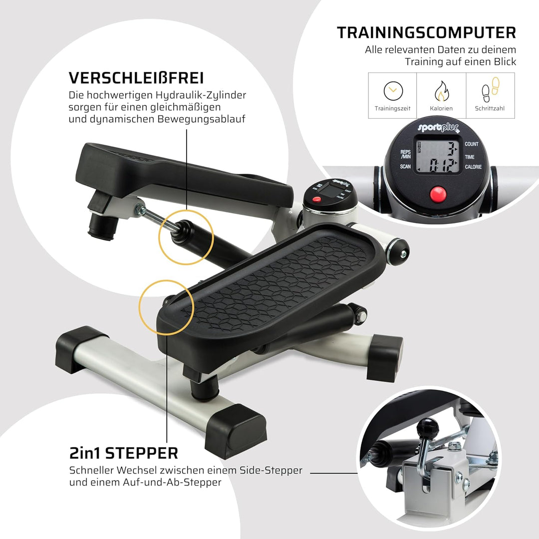 SportPlus 2-in-1 Mini-Stepper mit patentierter Umschalttechnik, Swing-Stepper und Auf-und-Ab-Stepper