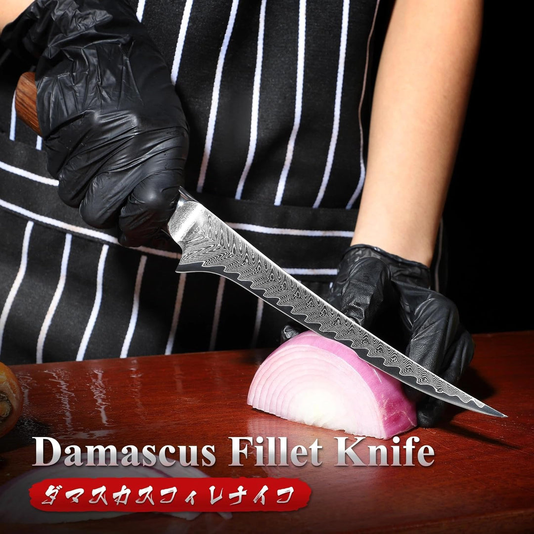 Dragon Creek Ausbeinmesser 19cm, Damaststahl, Präzises Fisch- und Fleischmesser, Ergonomischer Holzg