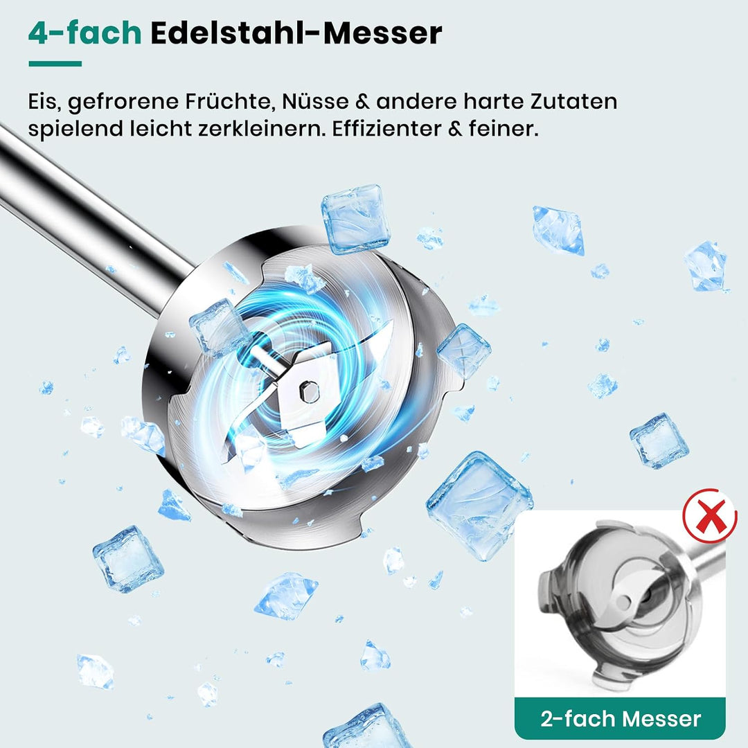 1800 W 4-in-1-Stabmixer für Suppen Babynahrung Smoothies Küche | inklusive Schneebesen Zerkleinerer
