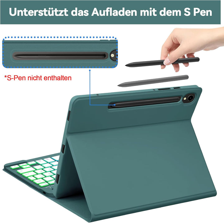 Bettdow für Samsung Galaxy Tab S9 FE 2023 Tastatur Hülle, QWERTZ Layout Abnehmbarer Beleuchtete Tast