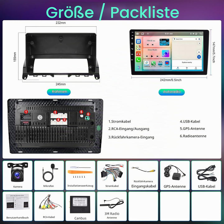 Hodozzy 8 Core Autoradio 4G+64G für Mercedes-Benz C-Klasse W204 S204 2007-2010 Android 9 Zoll IPS Bi