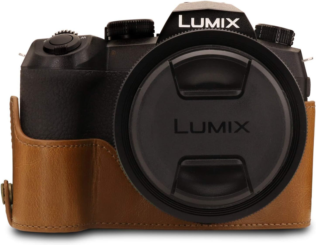 MegaGear MG1680 Ever Ready Leder Kameratasche mit Trageriemen kompatibel mit Leica V-Lux 5, Panasoni