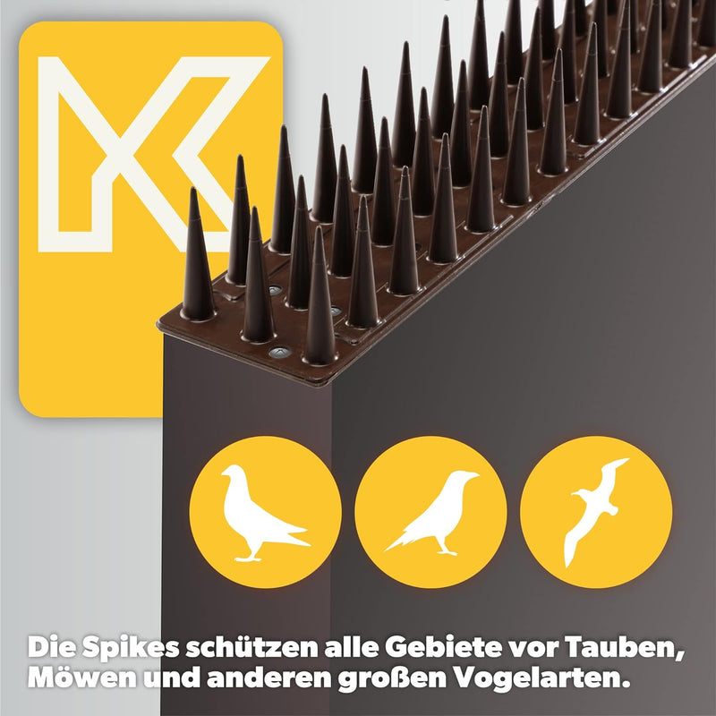 KADAX Vogelabwehr aus Kunststoff, 51 x 4 x 3,5 cm, Tierabwehr, 3-reihig, Spikes für Katze, Marder, T