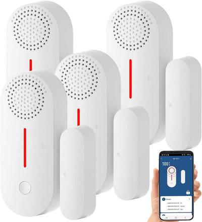 VisorTech Türkontakt Alarm WLAN: 4er-Set 2in1-WLAN-Tür- & Fensteralarm, Sirene, App und Sprachsteuer