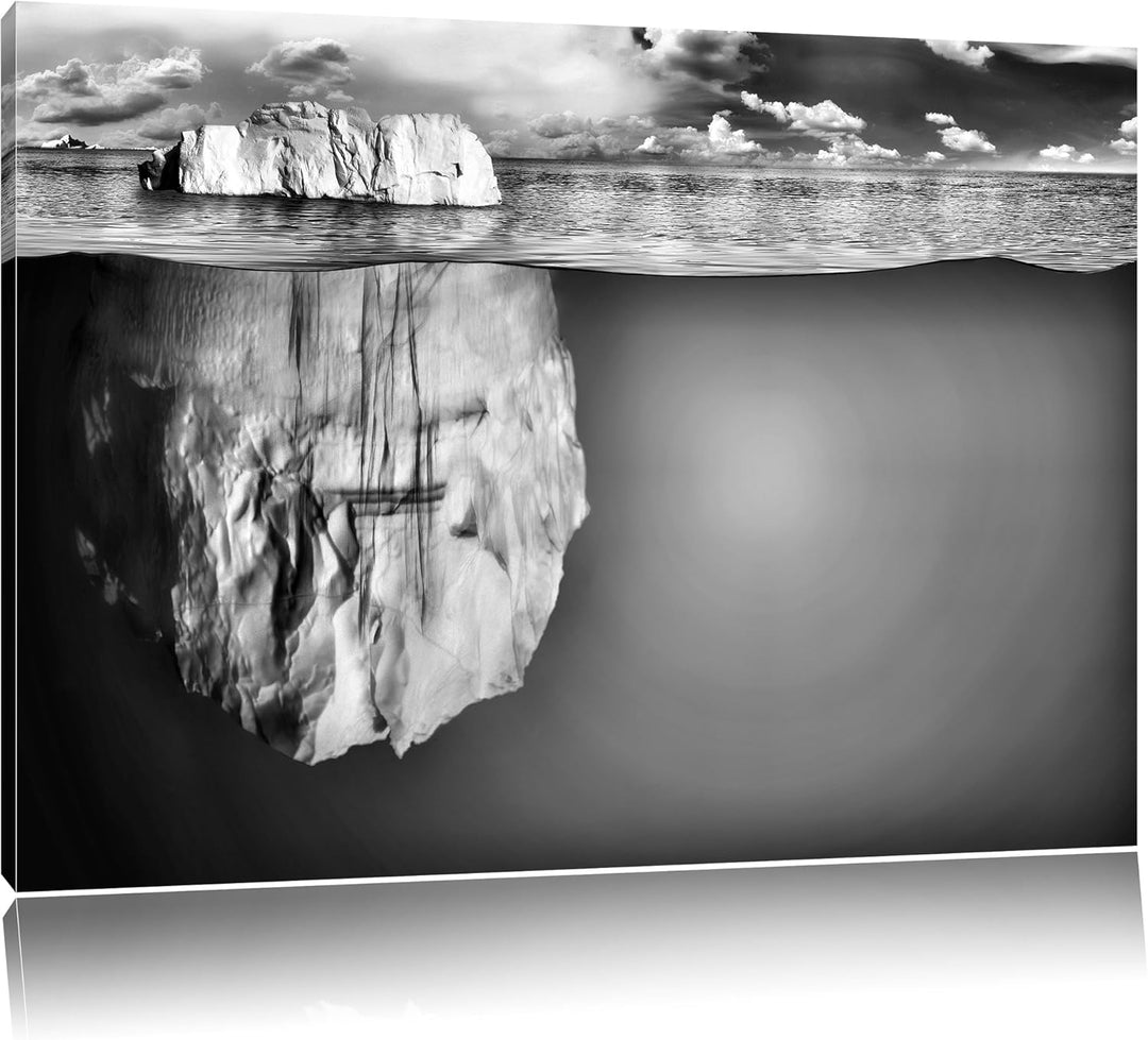 Pixxprint Riesiger Eisberg unter Wasser / 100x70cm Leinwandbild bespannt auf Holzrahmen/Wandbild Kun