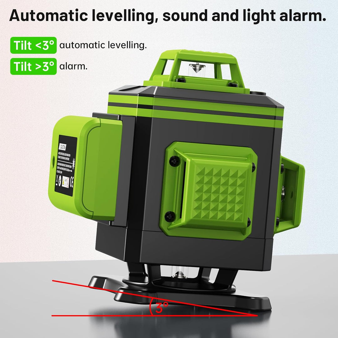 4x360° Kreuzlinienlaser mit Stativ, 16 Line Laser Level IP54 Wasserwaage, 2 Wiederaufladbare Batteri