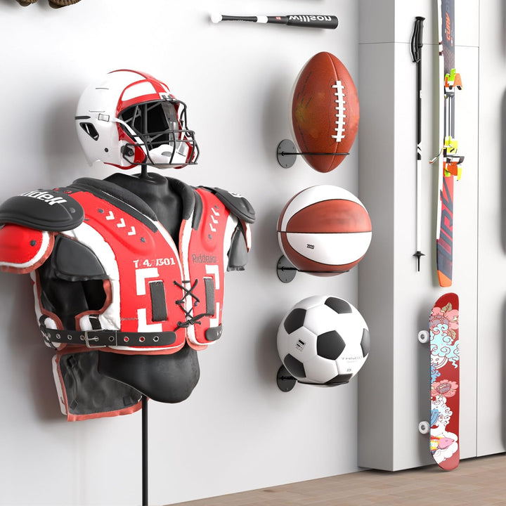 4er-Set Ball Display Halter Wandhalterung: Schwarzer Aufbewahrungsständer für Basketball, Rugby, Fus