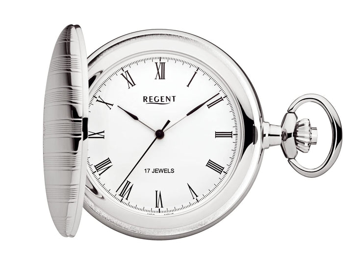 REGENT Herren Taschenuhr Savonnette 47 MM Mechanischer Handaufzug Römische Zahlen P-718 - Silber, P-