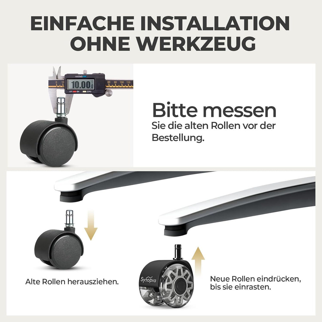 Sytopia Bürostuhl Rollen 10 x 22mm, Rollen Für Bürostühle 70mm, Gummi Bürostuhlrollen, 5er-Set, Für