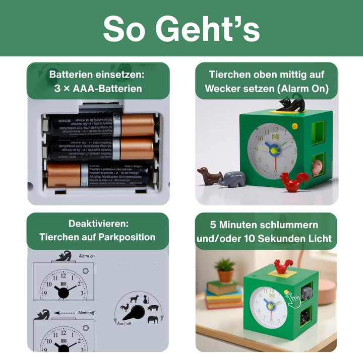 KOOKOO KidsAlarm Grün, Kinderwecker mit 5 Bauernhoftieren und echten Aufnahmen, grün