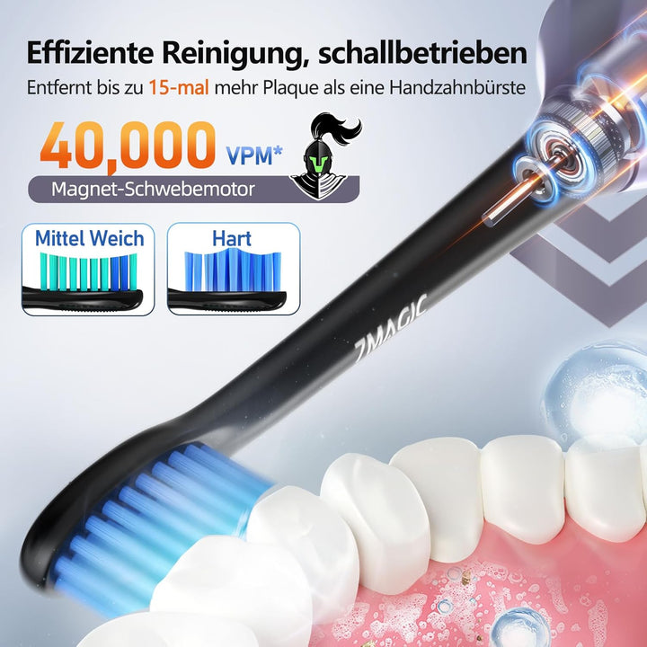 Elektrische Zahnbürste, Zahnbürste Elektrisch, Schallzahnbürste Mit 3 Intensitäten,5 Modi,40000 VPM,