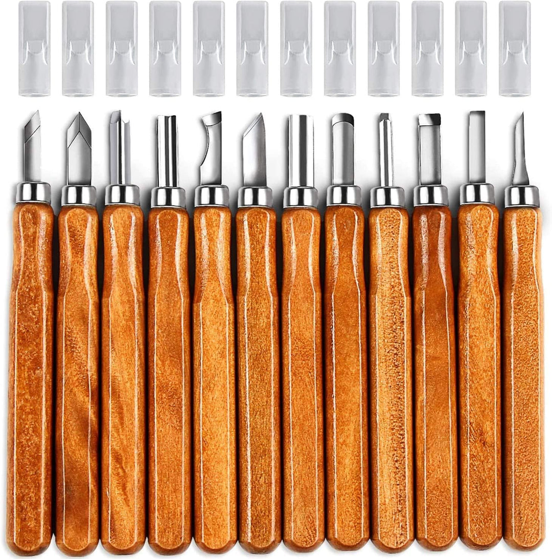 Holz Schnitzwerkzeug Set, KAQ 32 in 1 Schnitzset mit 15* Schnitzmesser, 6 Stück Lindenholz zum Schni