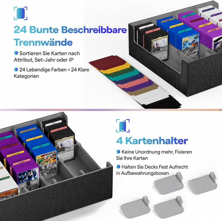 Kartenaufbewahrungsbox für Trading Cards, 2400+ MTG Commander Deck Box mit 24pcs bunten Teilern, Kar