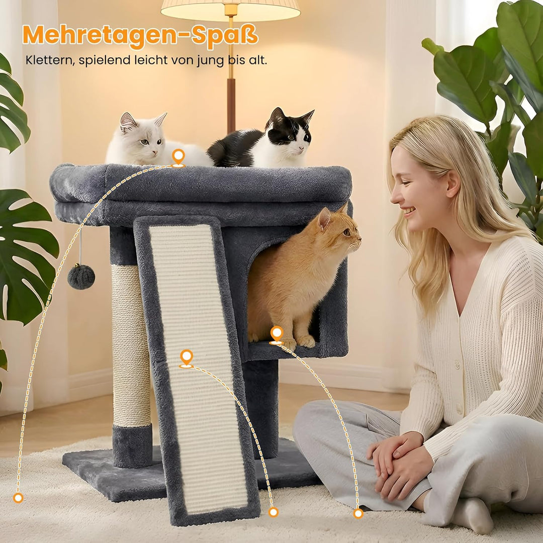 kratzbaum klein, Katzenbaum mit Grosse Plattformen, Sisalstämme, Kratzrampe, Katzenhaus, Plüschbälle