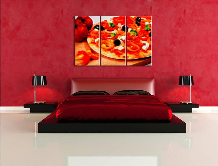Pixxprint italienische Pizza als Leinwandbild/Grösse: 3 Teilig (120x80) cm/Wandbild/Kunstdruck/ferti