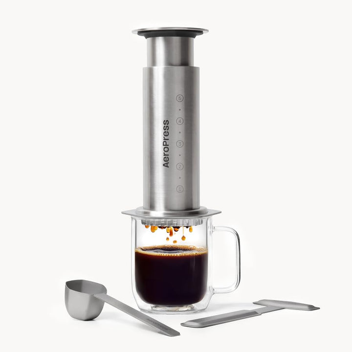 AeroPress Kaffeepresse aus Edelstahl, Silber, Silber