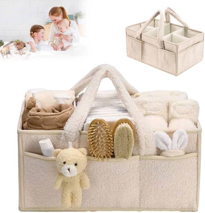 Wickeltasche Organizer Plüsch Qualitäts-Upgrade, Tragbarer Wickeltisch Organizer mit Teddy, Baby Wic