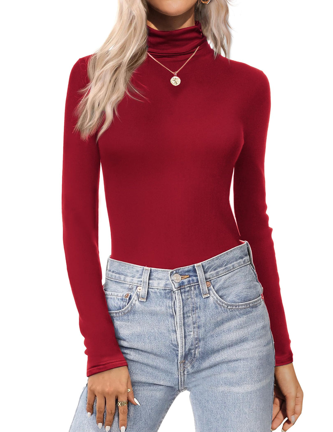 Zeagoo Damen Long Sleeve Shirt Rollkragen Slim Fit Basic Oberteile Elegant Hemd Tshirts Stretch Unte