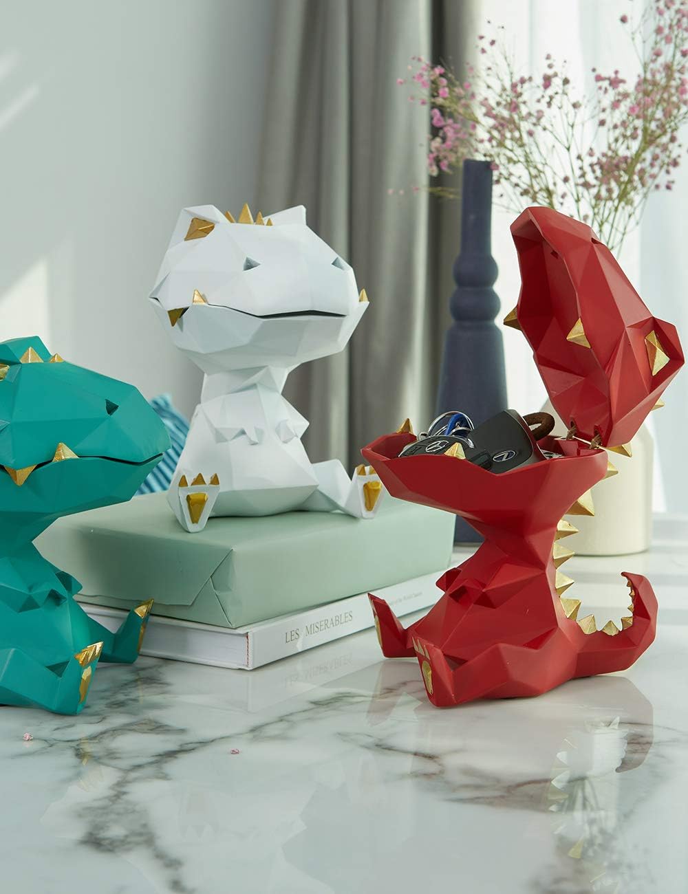 HAUCOZE Dinosaurier Keksdose Modern Arts Figur Tier Geschenk Dekor Polyresin Grün 18cm, Grün