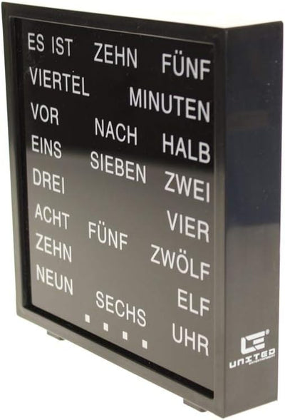 United Entertainment – LED Wort Uhr / Wörter Uhr / Uhr mit Worten / Word Clock Deutsch - Schwartz -