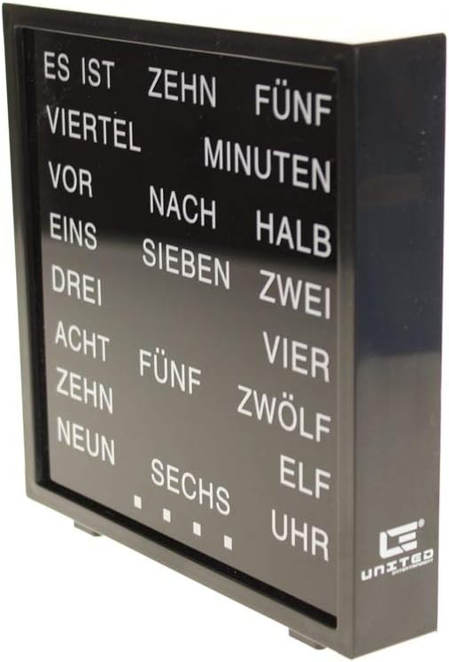 United Entertainment – LED Wort Uhr / Wörter Uhr / Uhr mit Worten / Word Clock Deutsch - Schwartz -