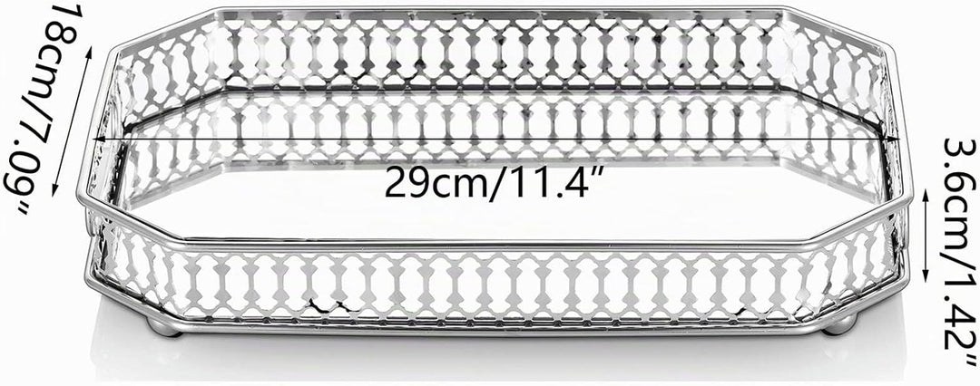 NUPTIO Silbernes verspiegeltes Schminktablett, 29 cm Länge, Schmuck-Display, dekorativer Spiegel, Ko