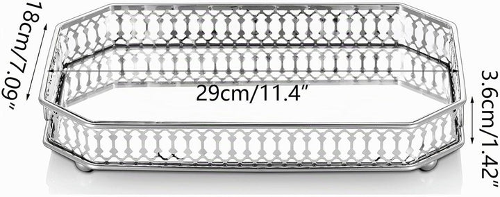 NUPTIO Silbernes verspiegeltes Schminktablett, 29 cm Länge, Schmuck-Display, dekorativer Spiegel, Ko