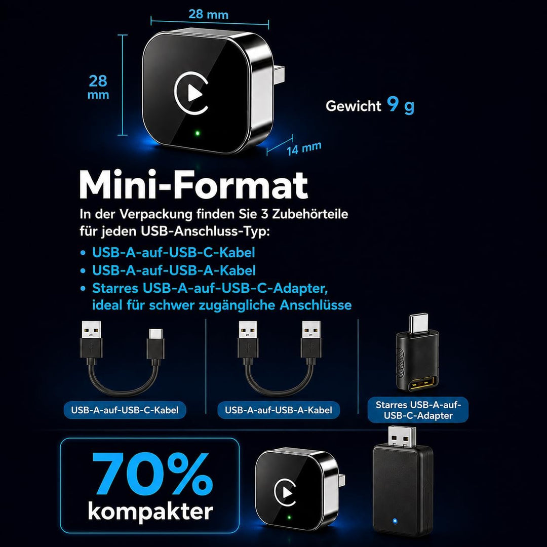 Carplay Wireless Adapter 2-in-1 Mini 2026, Android Auto Wireless Adapter, Plug &amp; Play, schnelle Wied