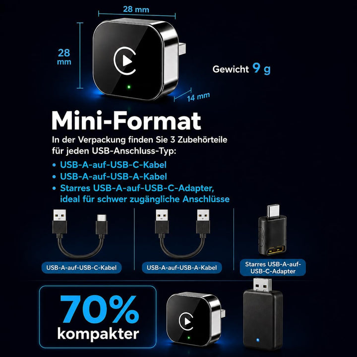 Carplay Wireless Adapter 2-in-1 Mini 2026, Android Auto Wireless Adapter, Plug &amp; Play, schnelle Wied