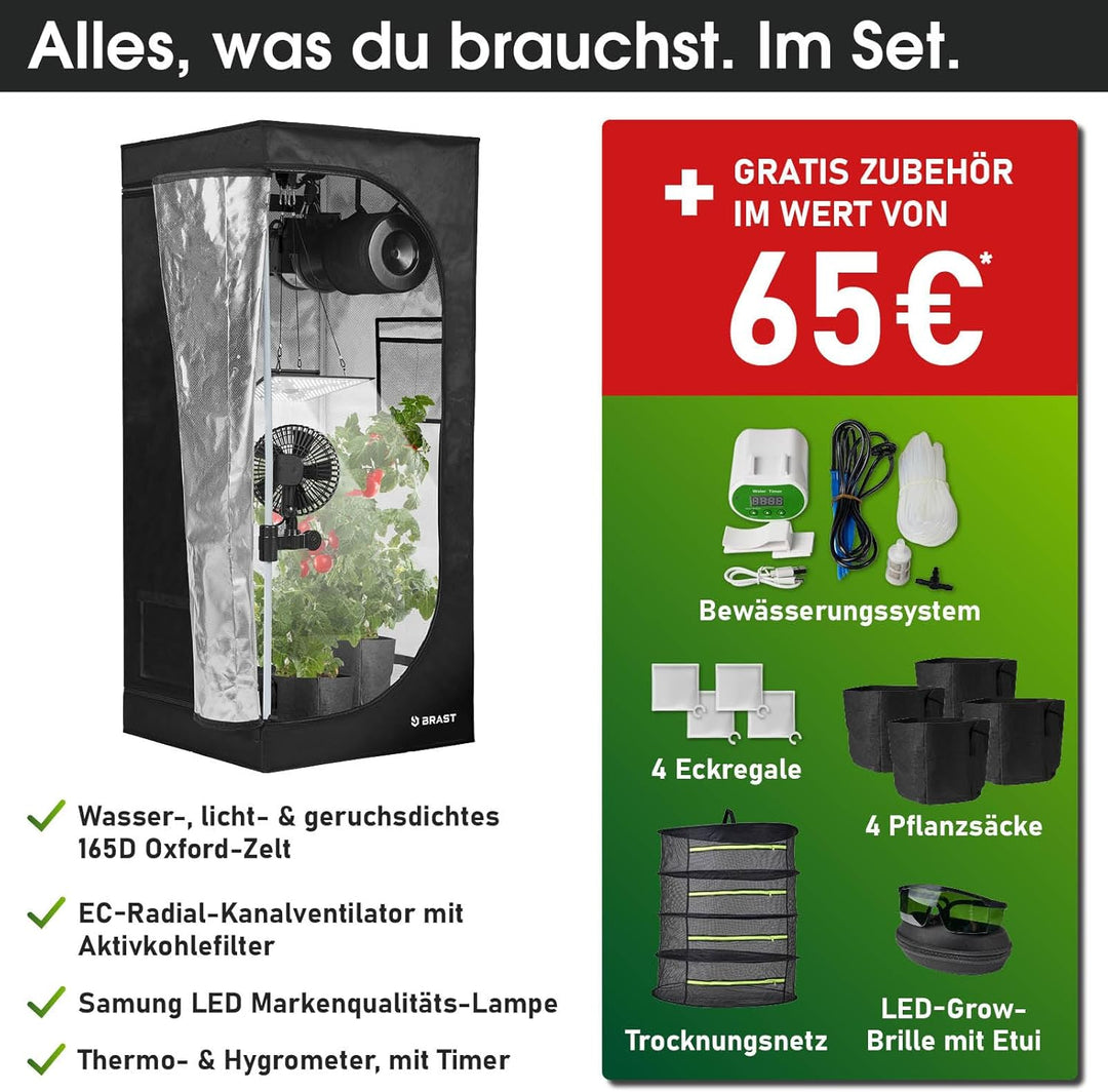 BRAST Growzelt GrowBox | Komplettset inkl. Sonderzubehör | viele Grössen | 60x60x140-120x60x180cm |
