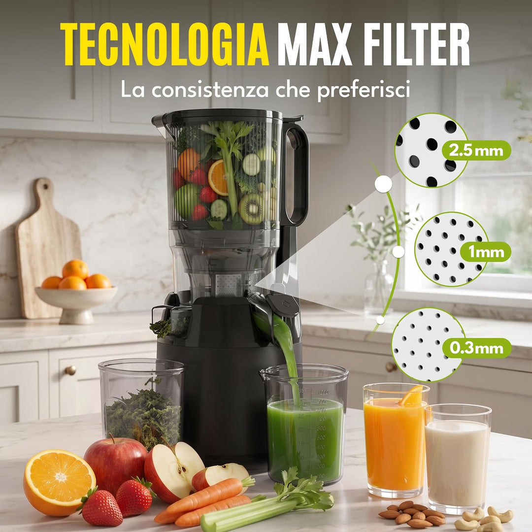 LEBENLANG Entsafter Slow Juicer - Inkl. Rezeptbuch &amp; Grosse 130mm Öffnung I Perfekt für Obst ganze F