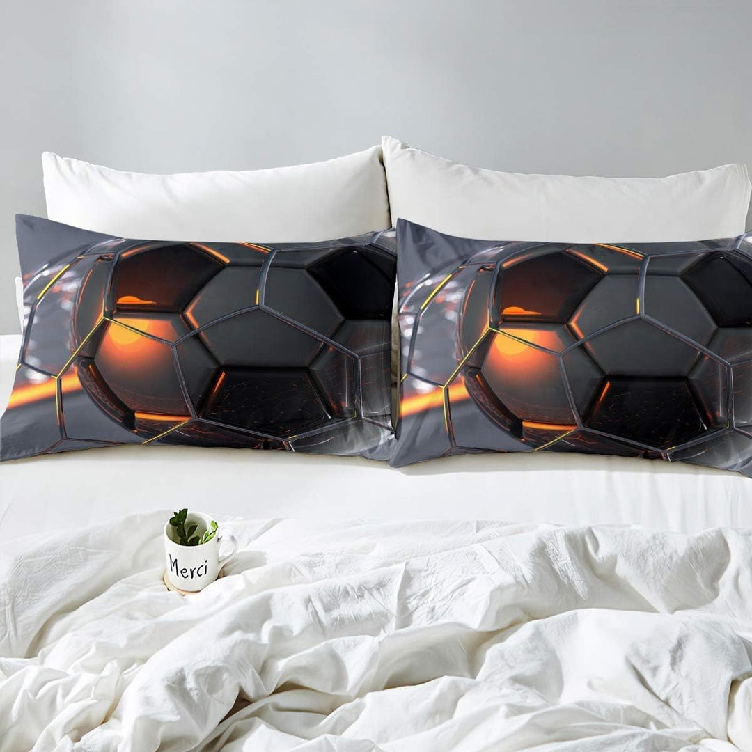 Loussiesd Kinder Bettwäsche Set Fussball Drucken Bettbezug Set Schwarz Grau 2 STK 135x200 cm Mikrofa