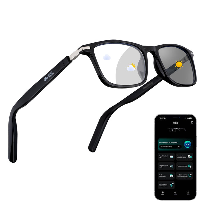 AI Smart Brille mit 160+ Sprachen, Farbwechsel-Linsen, Integriertem Lautsprecher & Klarer Audio - Bl