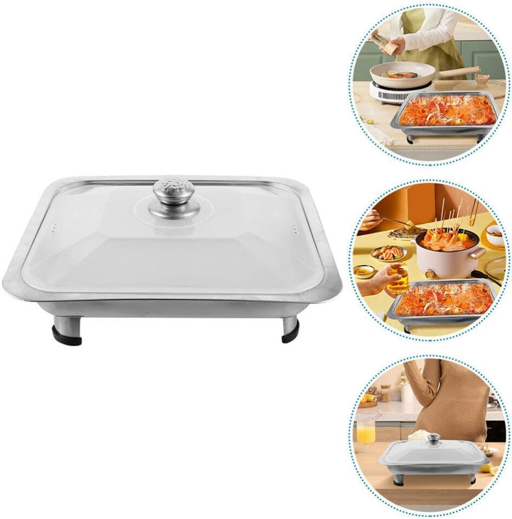 iplusmile Serviertablett Mit Deckel Aus Edelstahl Flacher Buffetbehälter Warmhaltebehälter Für Buffe