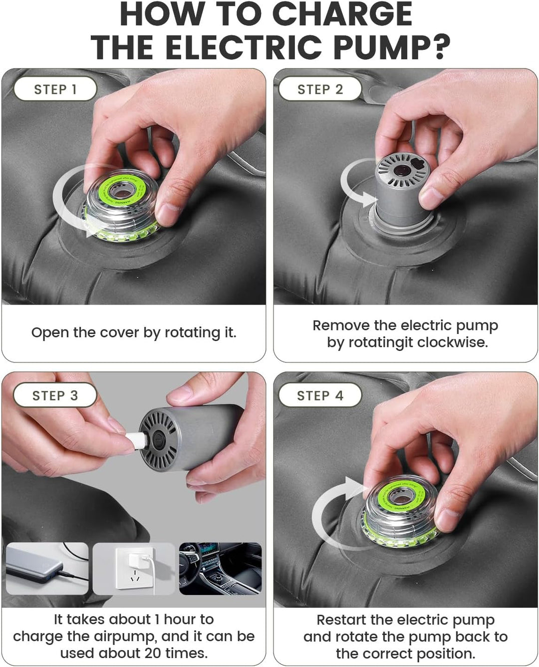 WARMTUYO Isomatte, Luftmatratze Camping mit Elektrisch Pumpe, 12CM Dicke Matratze Outdoor Aufblasbar