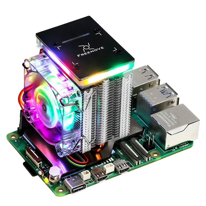 Freenove Active Cooler for Raspberry Pi 5, Fan Tower Cooler, Aluminum Heatsink with Heat Pipe, PWM C