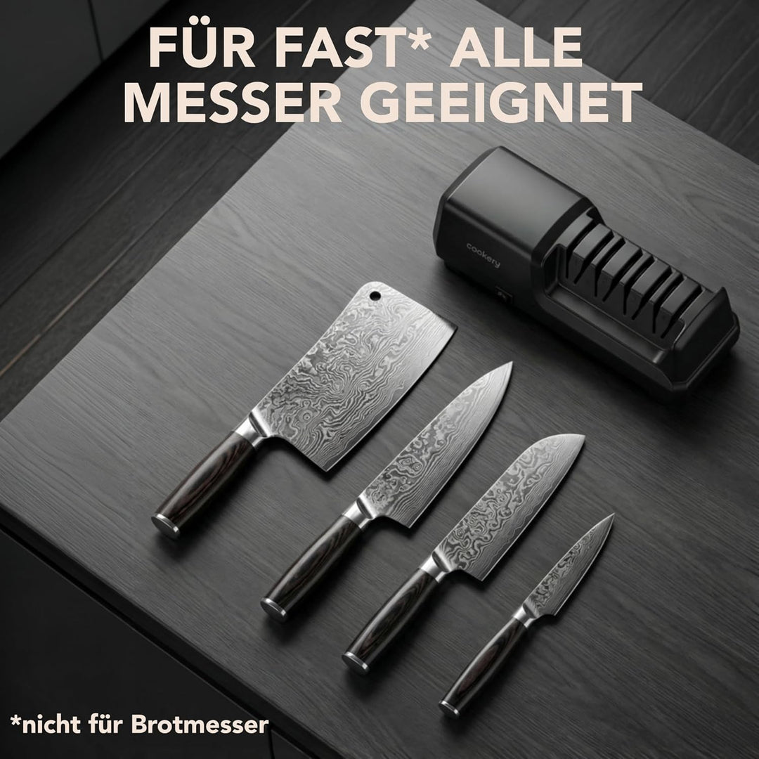 Cookery Messerschärfer Elektrisch 4-Stufen Elektrischer Messerschleifer für alle Messer | Diamant Pr